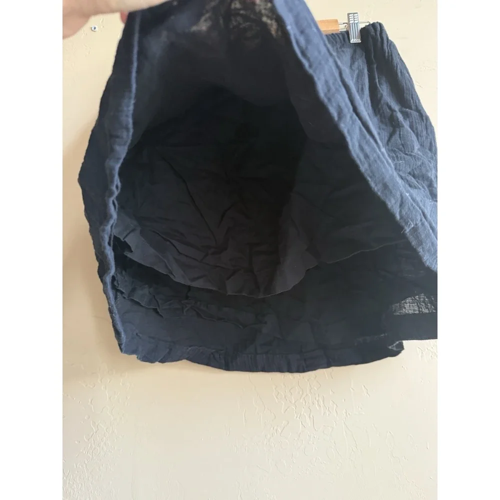 Eileen‎ Fisher Cotton Skirt Black Stretch Waist Xs Midi Pockets